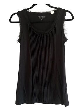 By Chico’s Black Pleated Fringe Trim Tank Top Size 0 Small